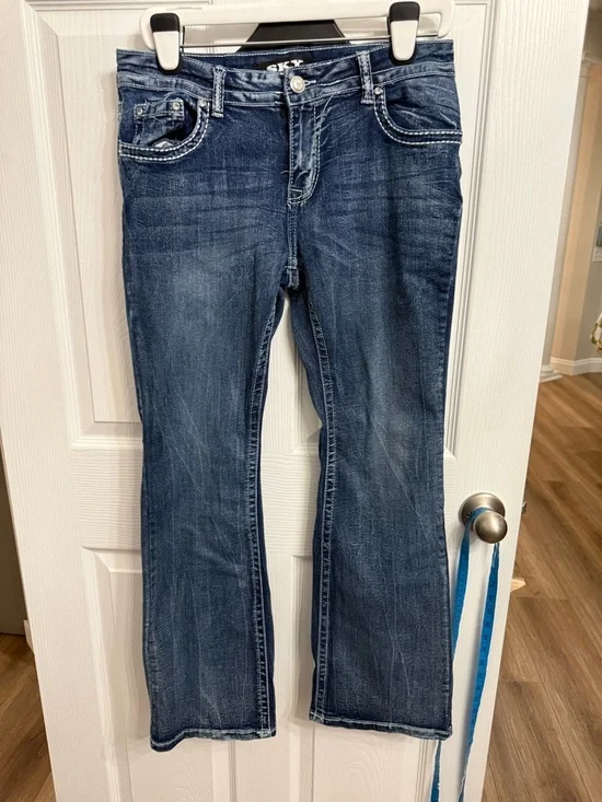 SKY Premium Collection Embellished Bootcut Jeans Womens 13/14 Y2K Bling Pink bow - Picture 2 of 7